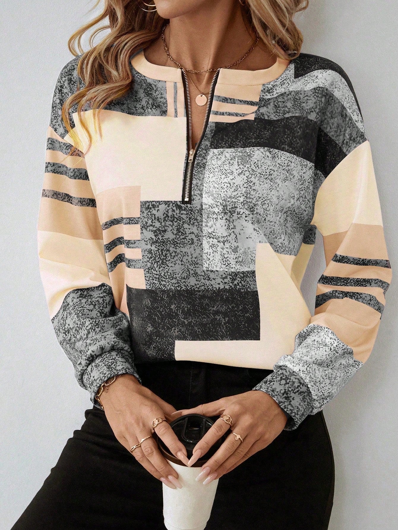 Geometric Zip Top
