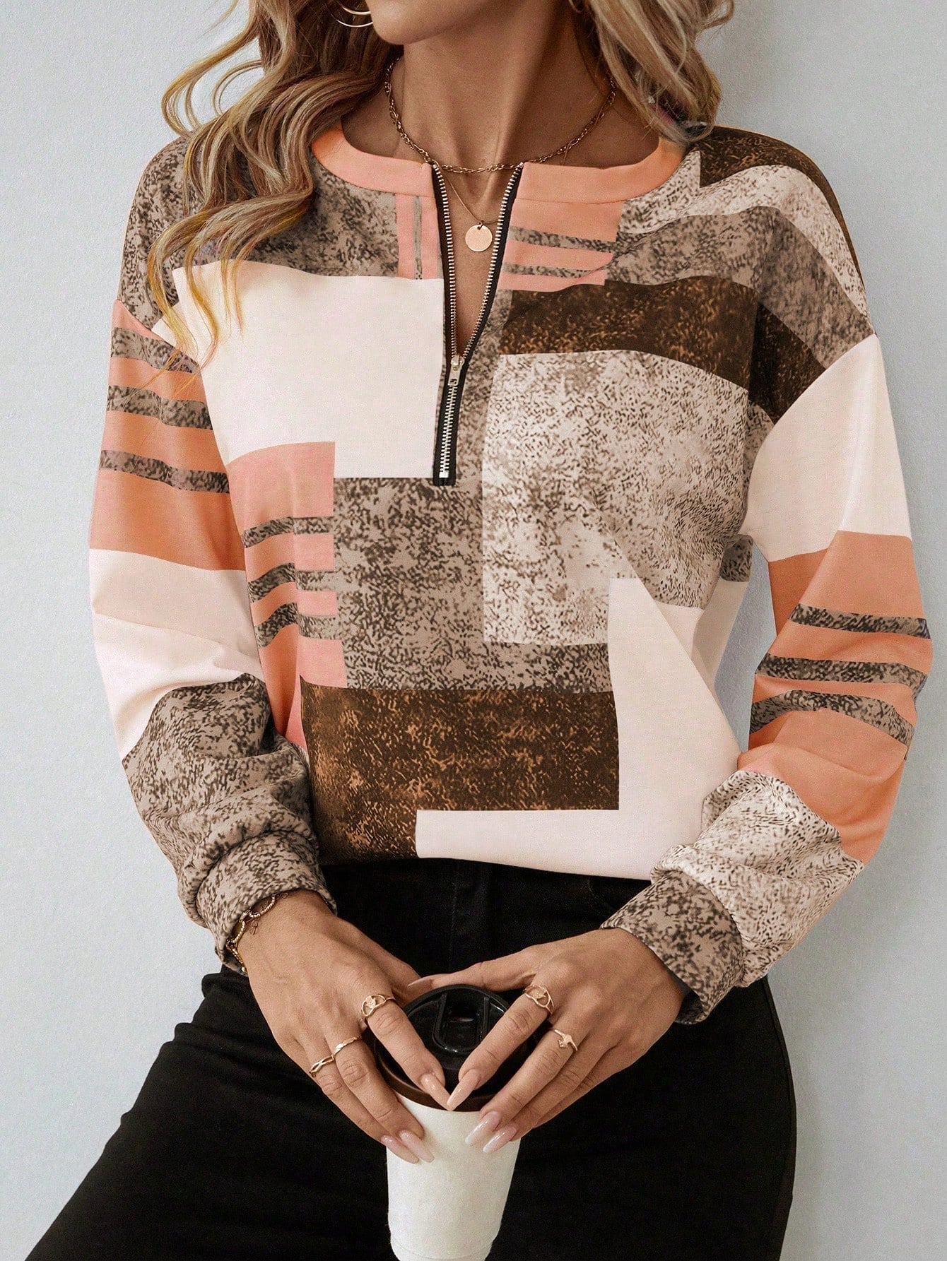 Geometric Zip Top