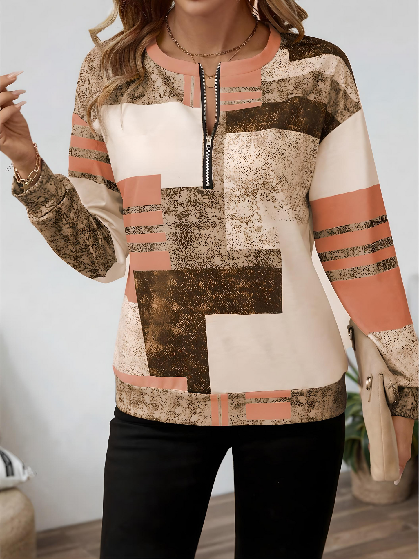 Geometric Zip Top