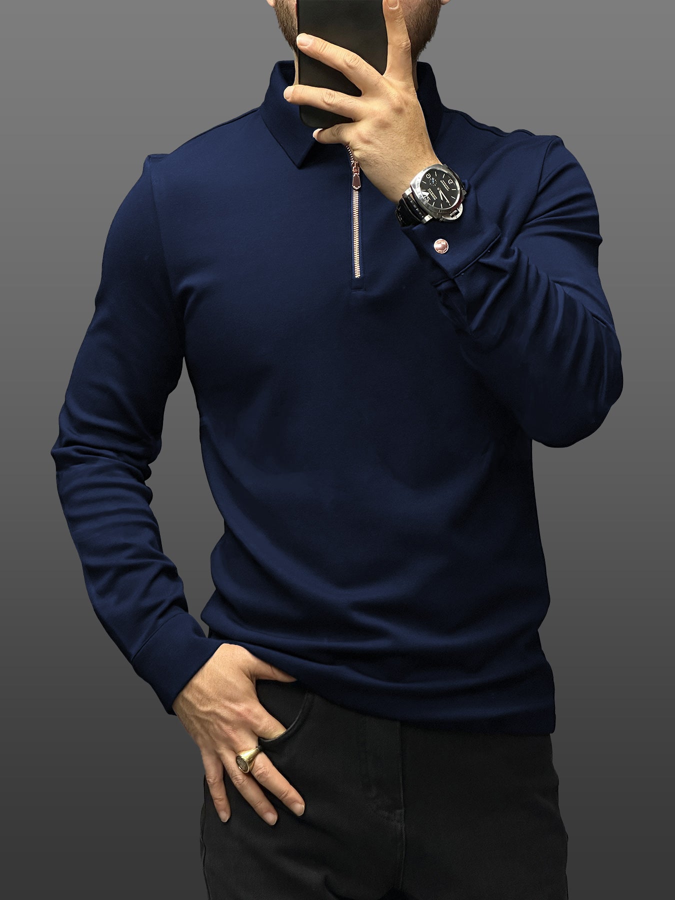 Modal Blend Long Sleeve Half Zip Polo