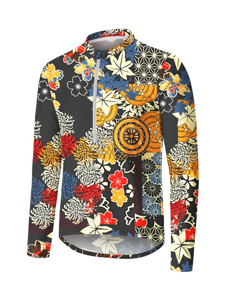 Orionride Unique Gear Flower Long Sleeve Half Zipper Mountain Bike Jersey