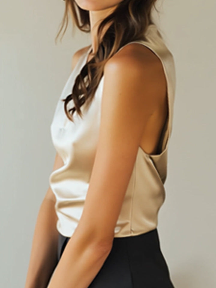 Ivory Satin Top with Elegant Drape Details