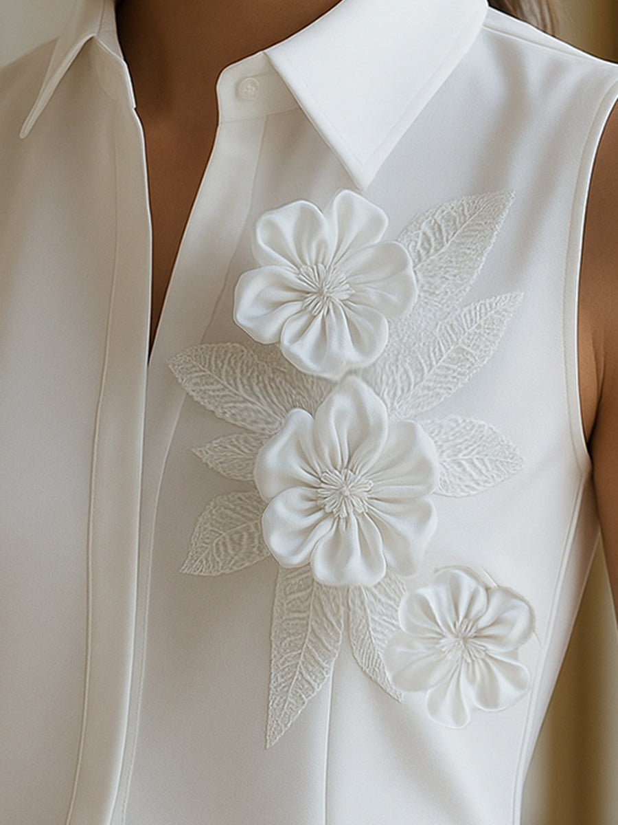 Sleeveless Shirt with 3D Floral Appliqué