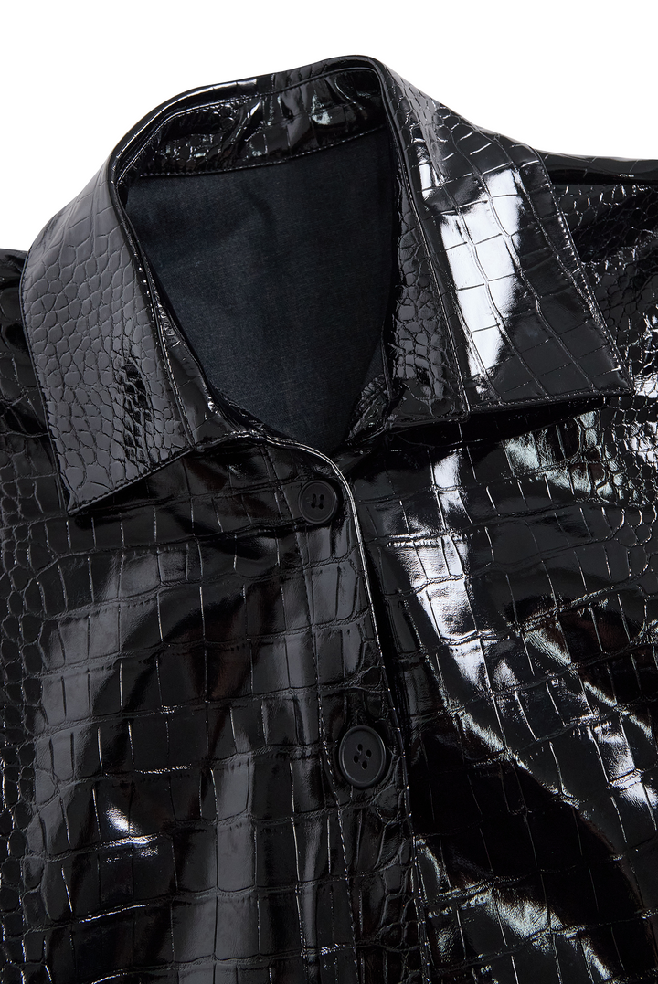 Glossy Black Crocodile Embossed Shirt