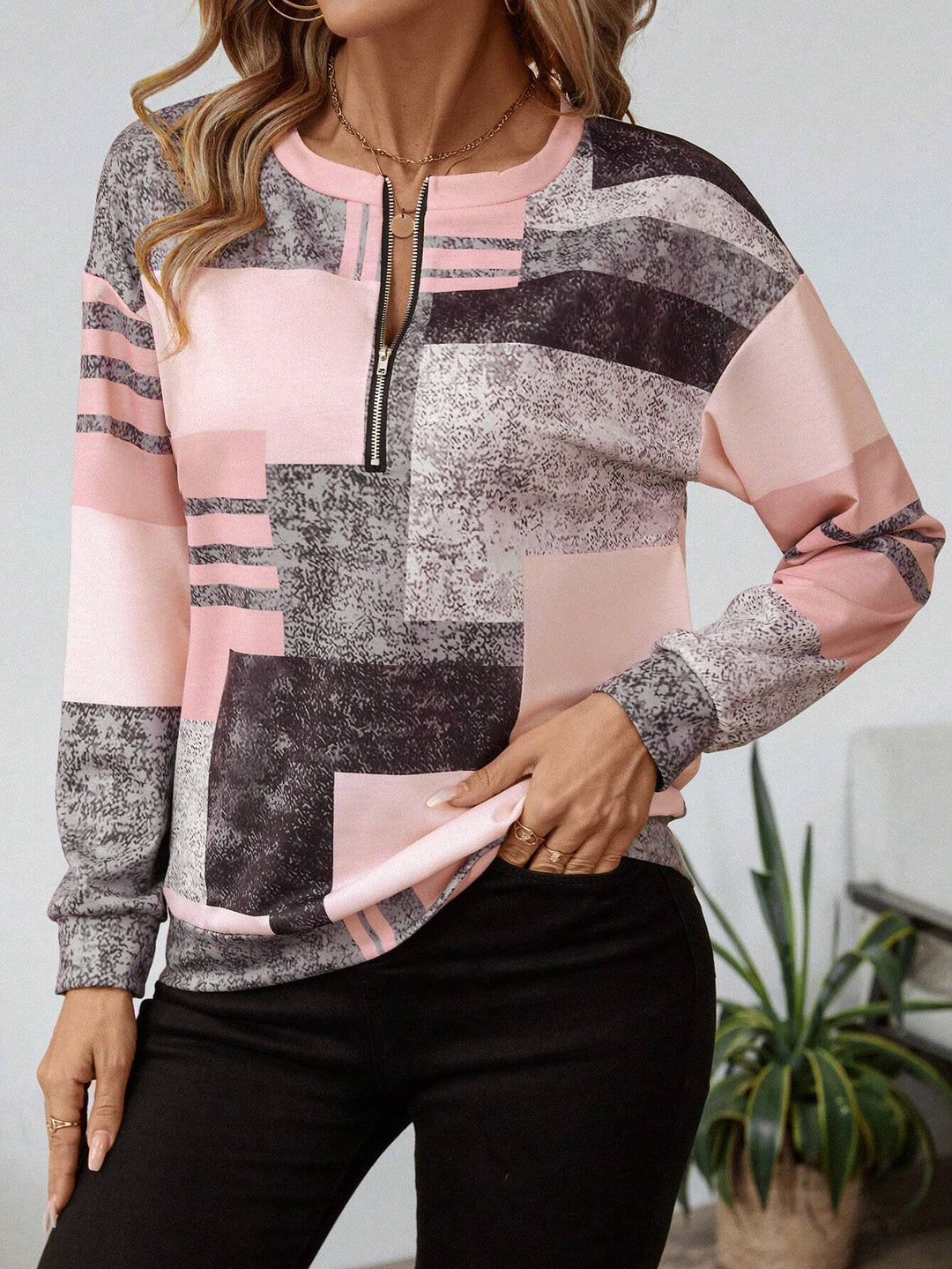 Geometric Zip Top
