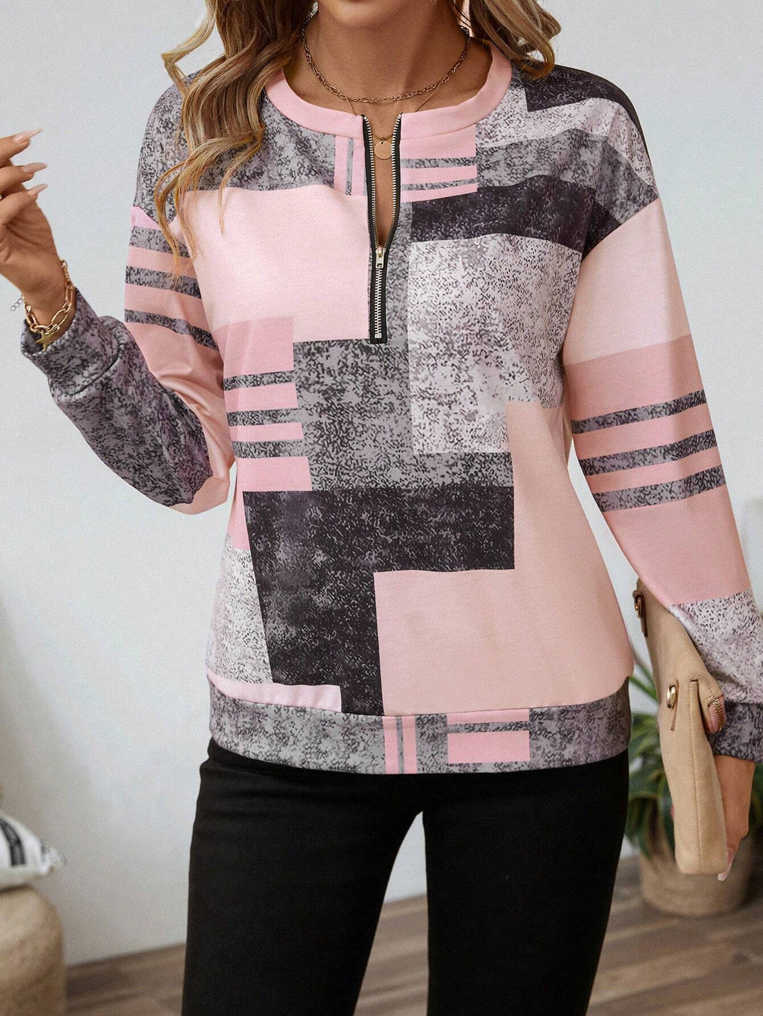 Geometric Zip Top