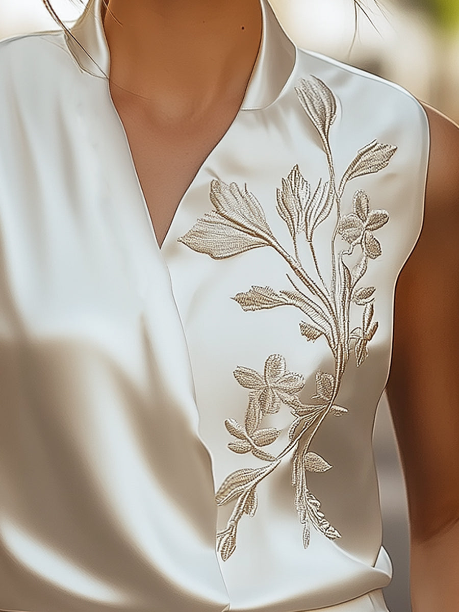 Elegant Embroidered Wrap Blouse