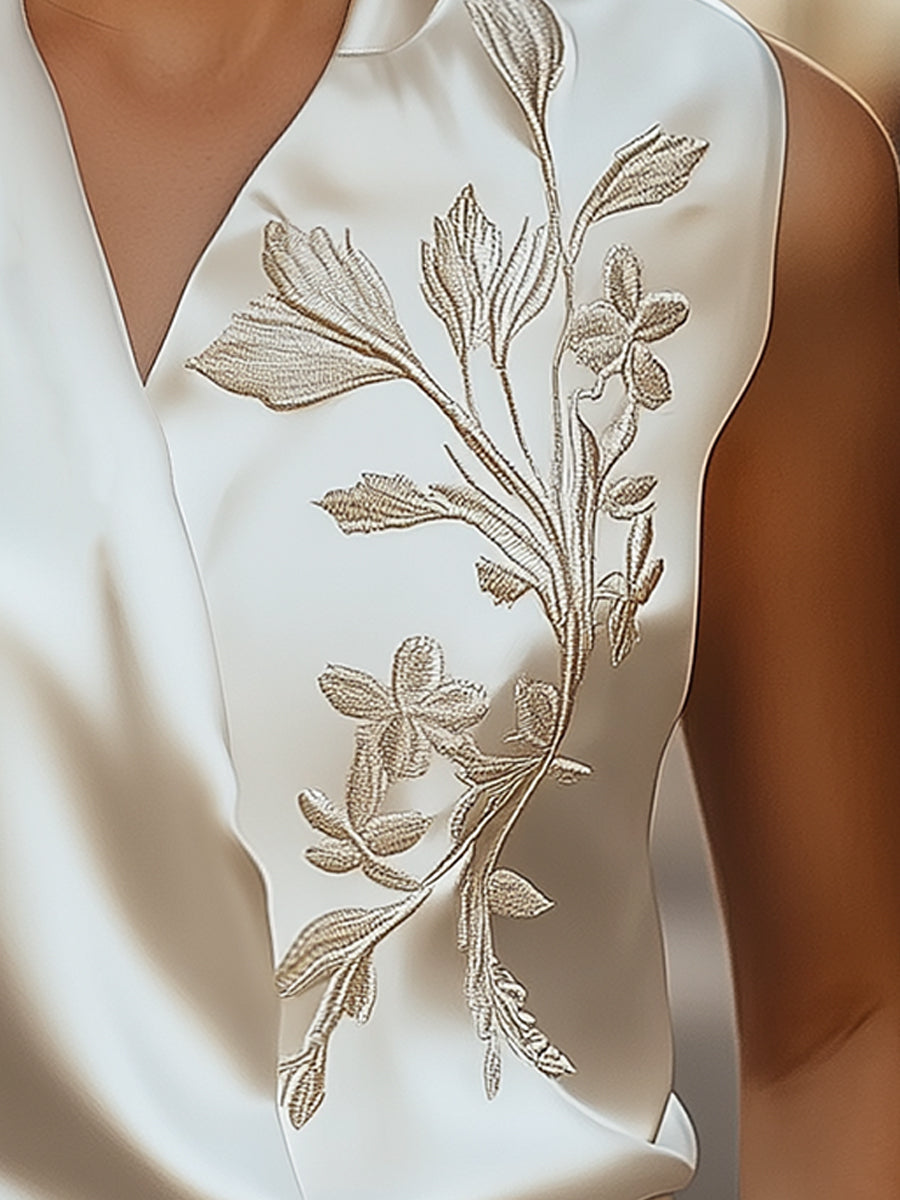 Elegant Embroidered Wrap Blouse