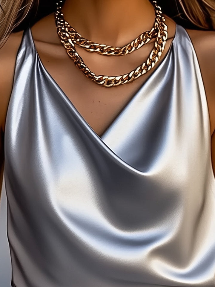 Satin Draped Cowl Neck Top