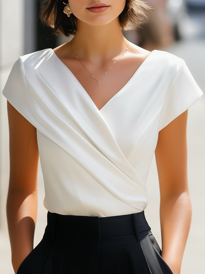 Elegant Sleeveless V - Neck Pleated Blouse