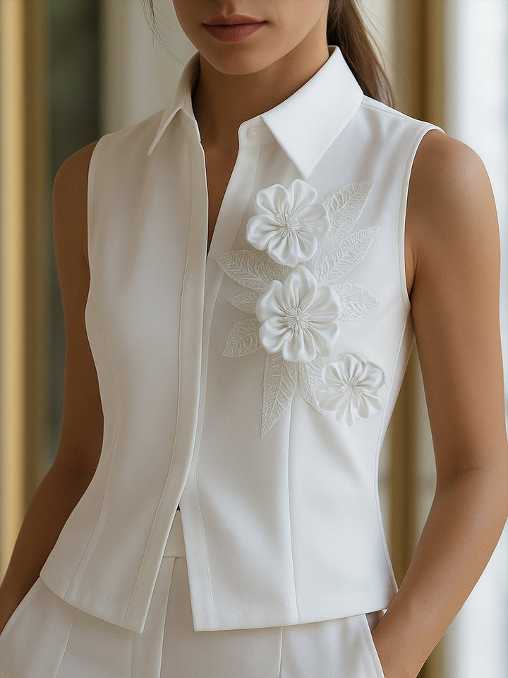 Sleeveless Shirt with 3D Floral Appliqué