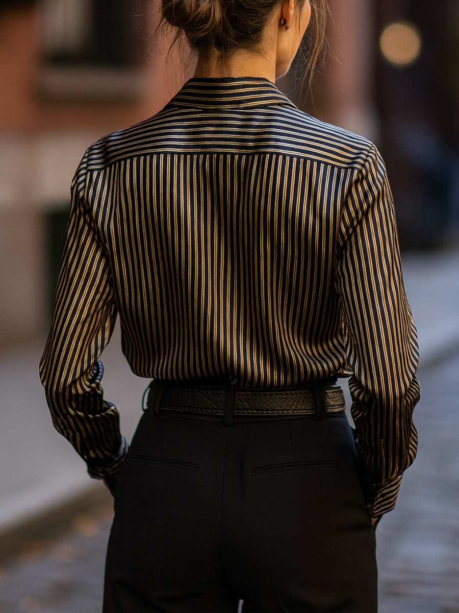 Metallic Stripe Satin Blouse