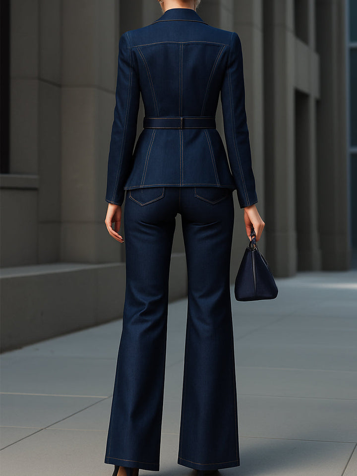 Tailored Dark Denim Blazer & Flare Pants Set