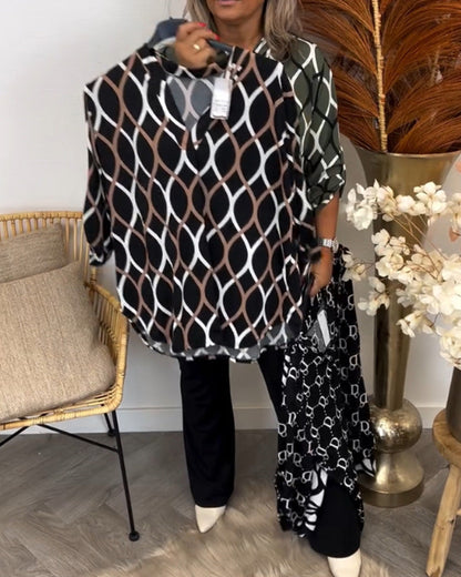 Casual Blouse With Long Sleeves And Elegant Pattern