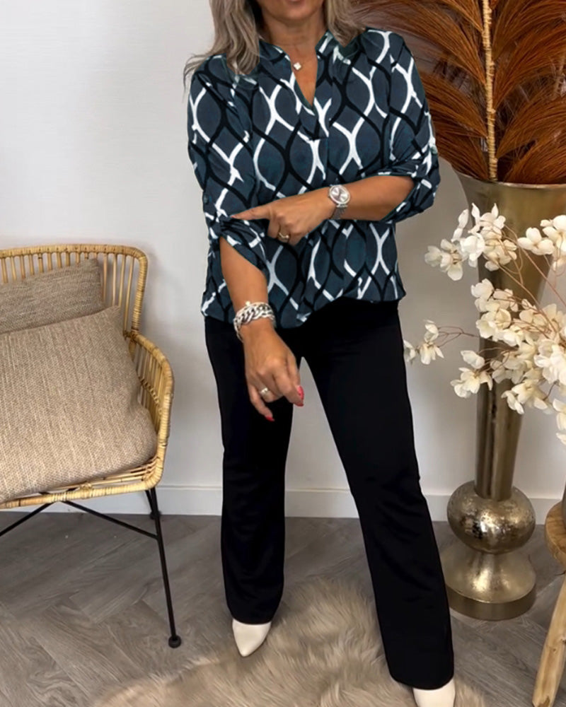 Casual Blouse With Long Sleeves And Elegant Pattern
