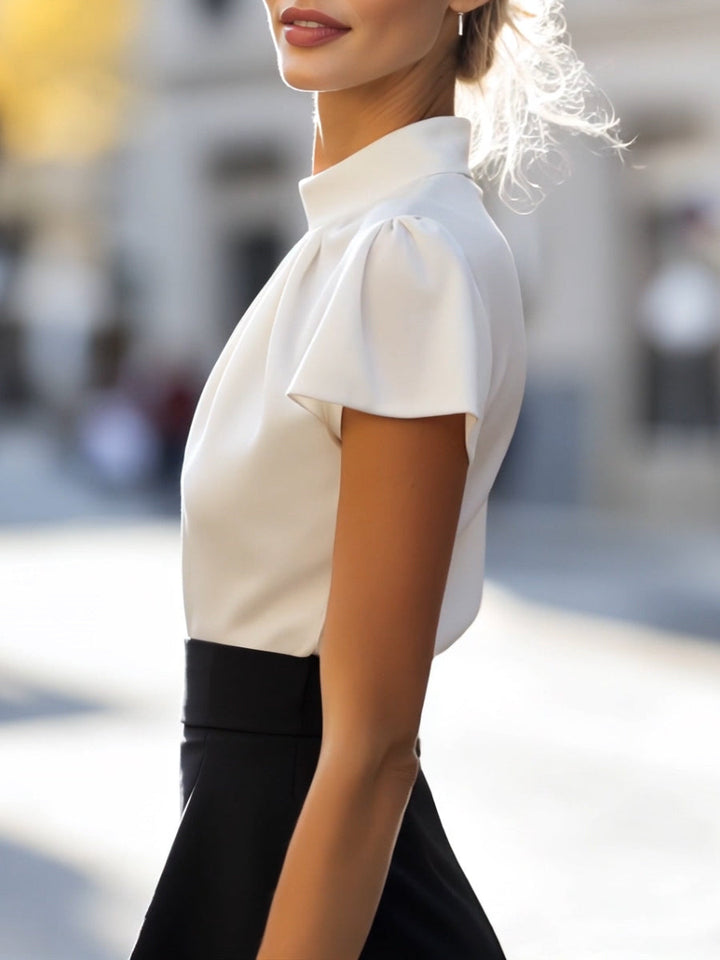 Sophisticated Pleated High-Neck Blouse