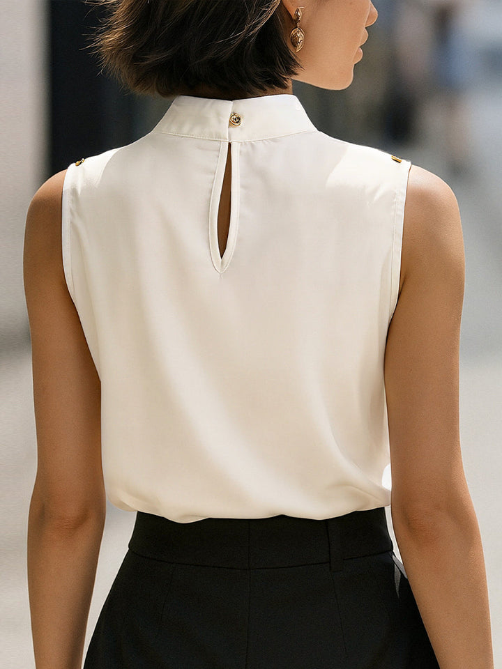 Elegant Ivory High-Neck Sleeveless Satin Blouse