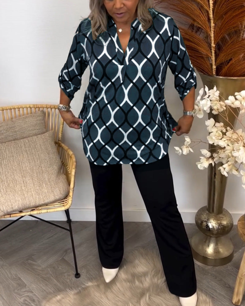 Casual Blouse With Long Sleeves And Elegant Pattern
