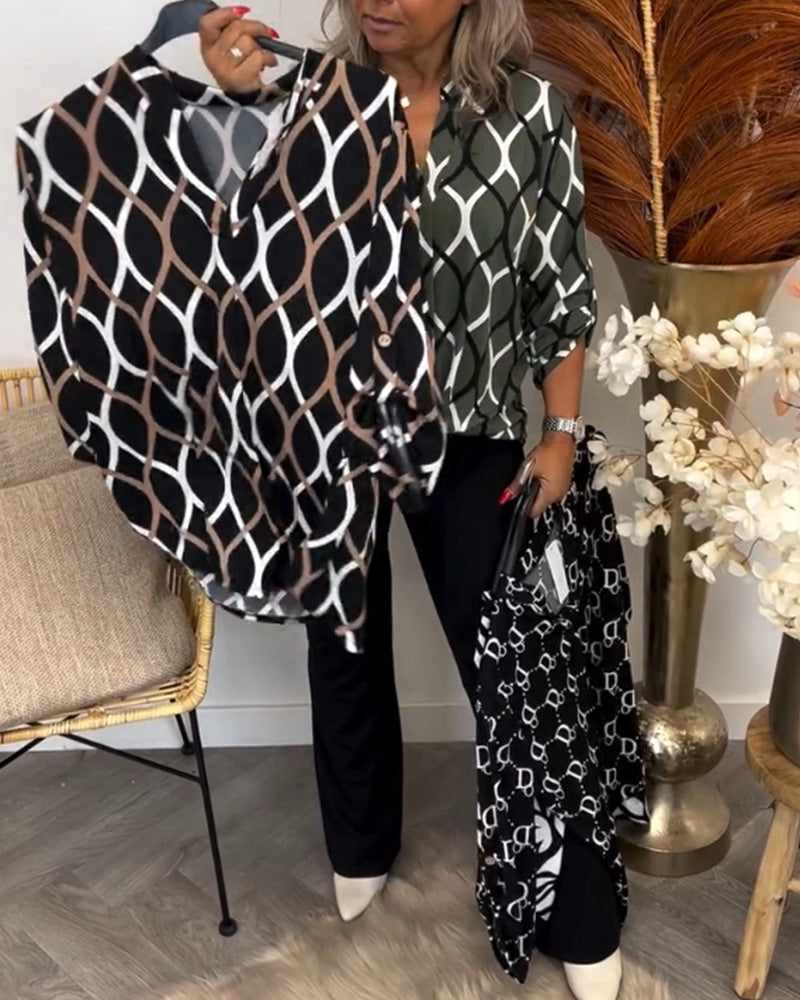 Casual Blouse With Long Sleeves And Elegant Pattern