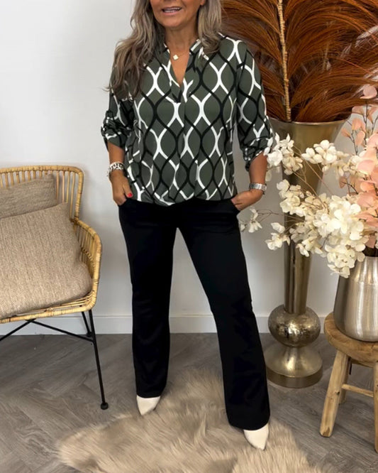 Casual Blouse With Long Sleeves And Elegant Pattern