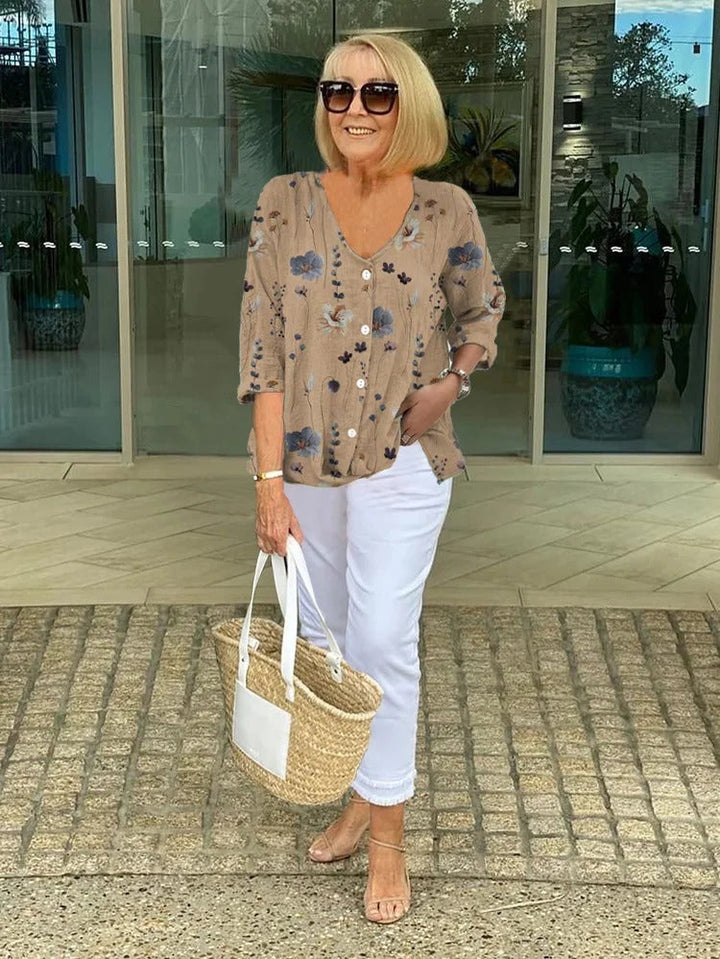 Printed Button-Up Tunic Top