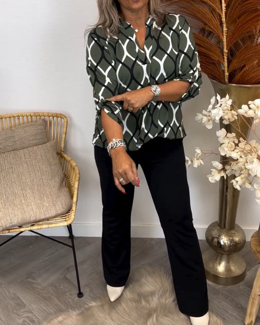 Casual Blouse With Long Sleeves And Elegant Pattern