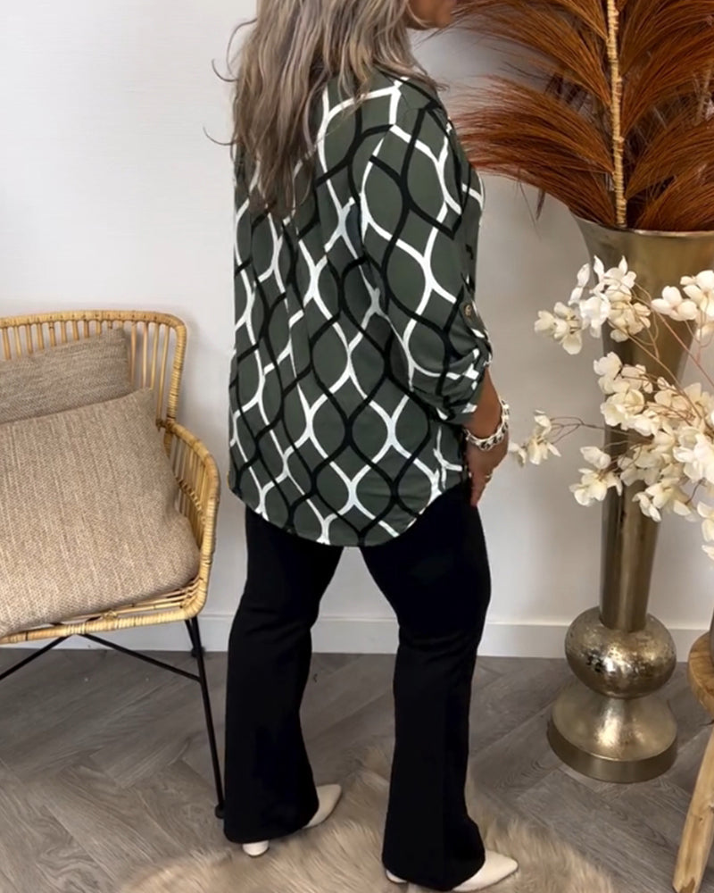 Casual Blouse With Long Sleeves And Elegant Pattern