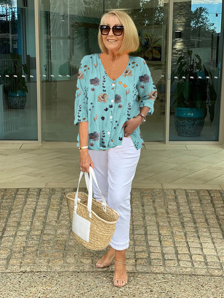 Printed Button-Up Tunic Top