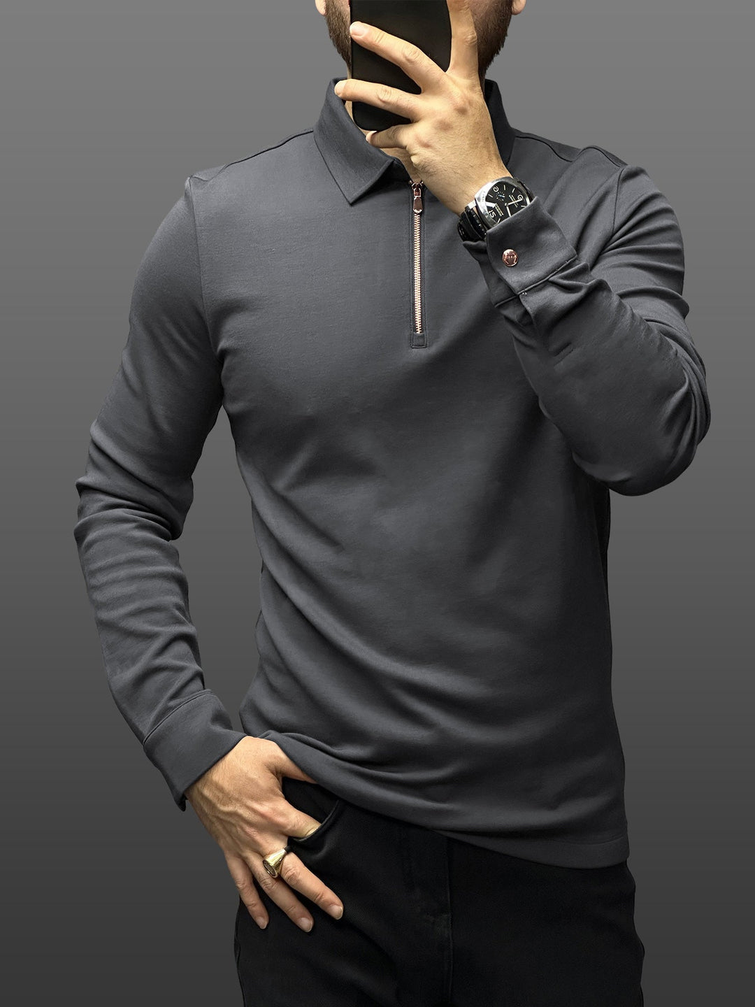 Modal Blend Long Sleeve Half Zip Polo