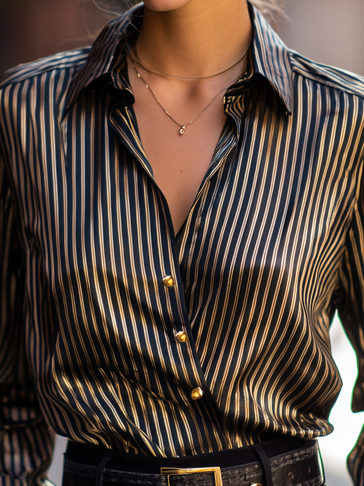 Metallic Stripe Satin Blouse