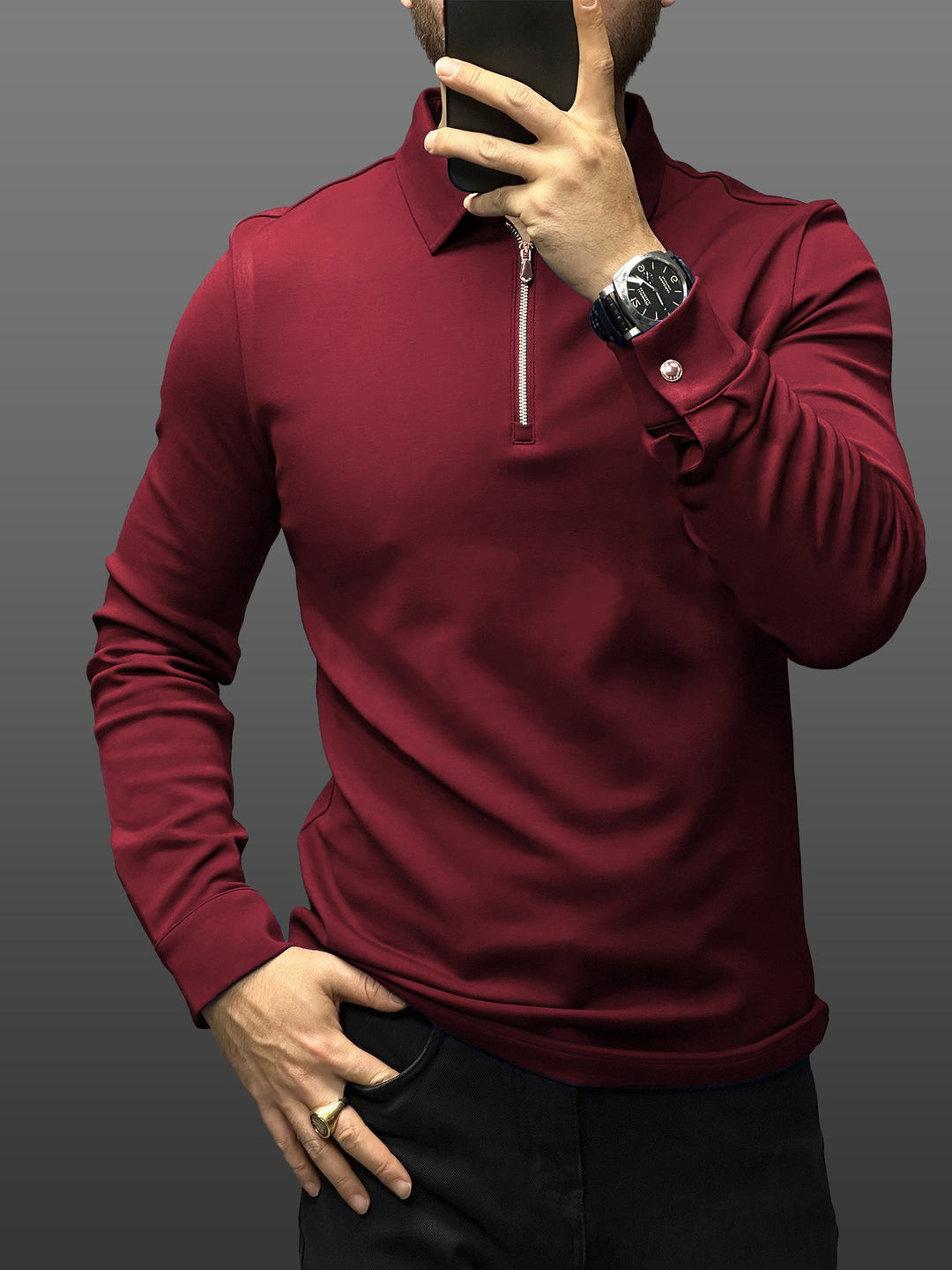 Modal Blend Long Sleeve Half Zip Polo