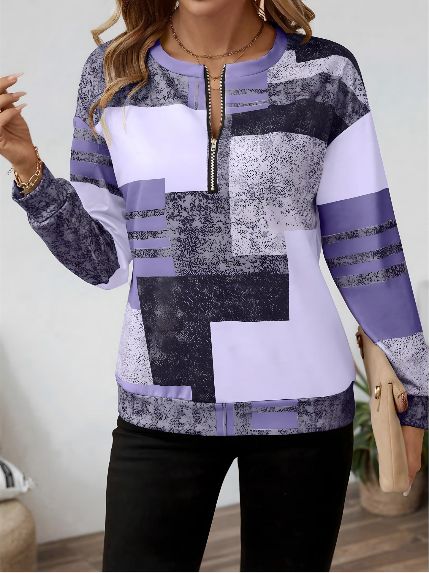 Geometric Zip Top