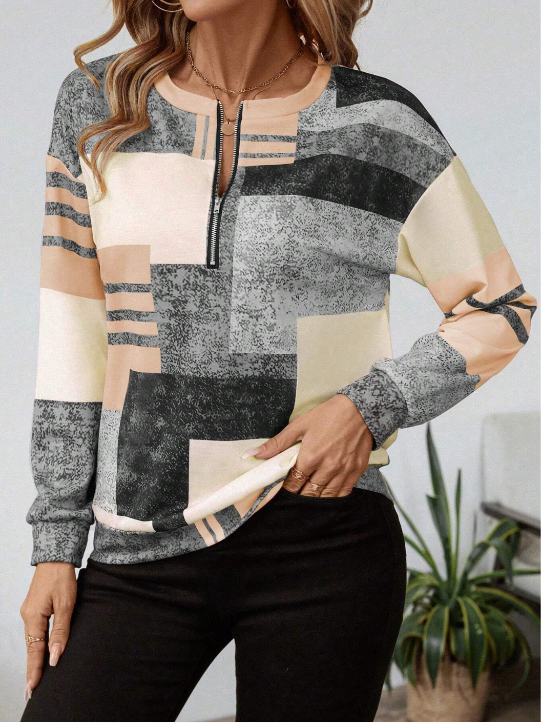 Geometric Zip Top