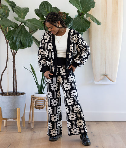 Bruno Sweater Pant - Black Flower Motif