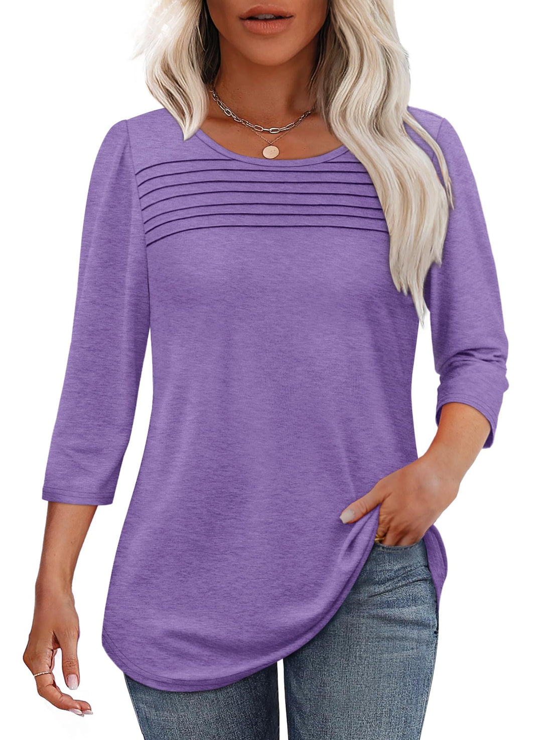Pleated 3/4 Sleeve Top