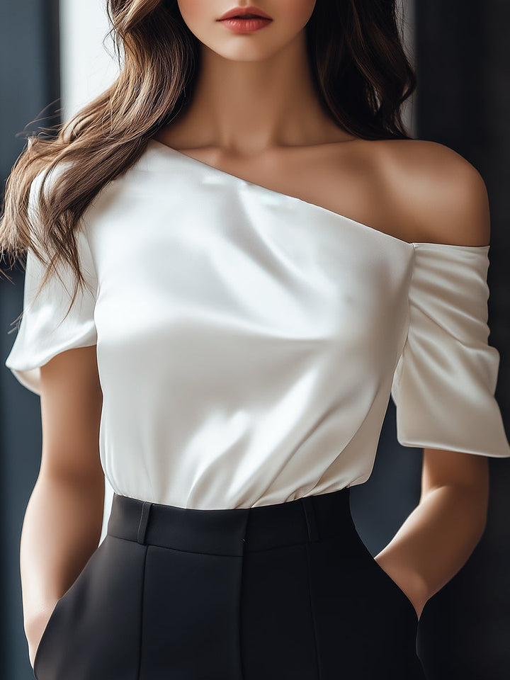 Sophisticated One-Shoulder Satin Blouse