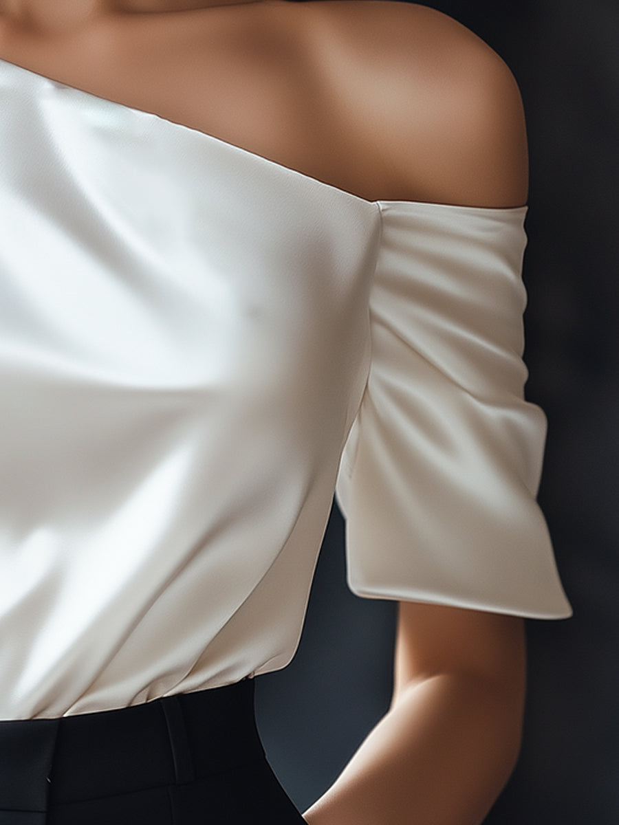 Sophisticated One-Shoulder Satin Blouse