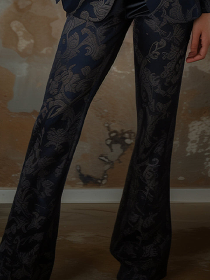Navy Black Satin Jacquard Trousers