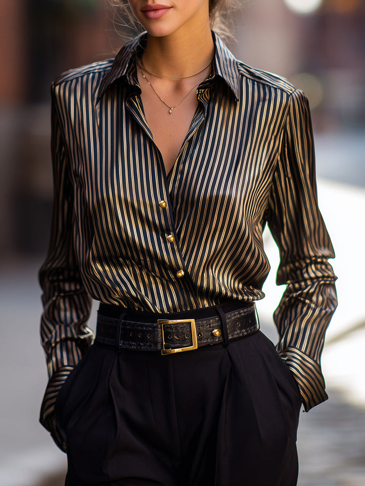 Metallic Stripe Satin Blouse