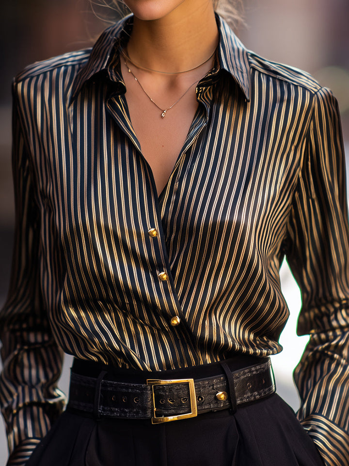 Metallic Stripe Satin Blouse