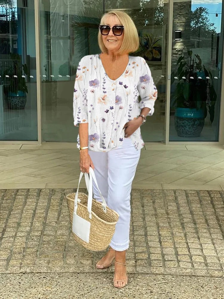 Printed Button-Up Tunic Top