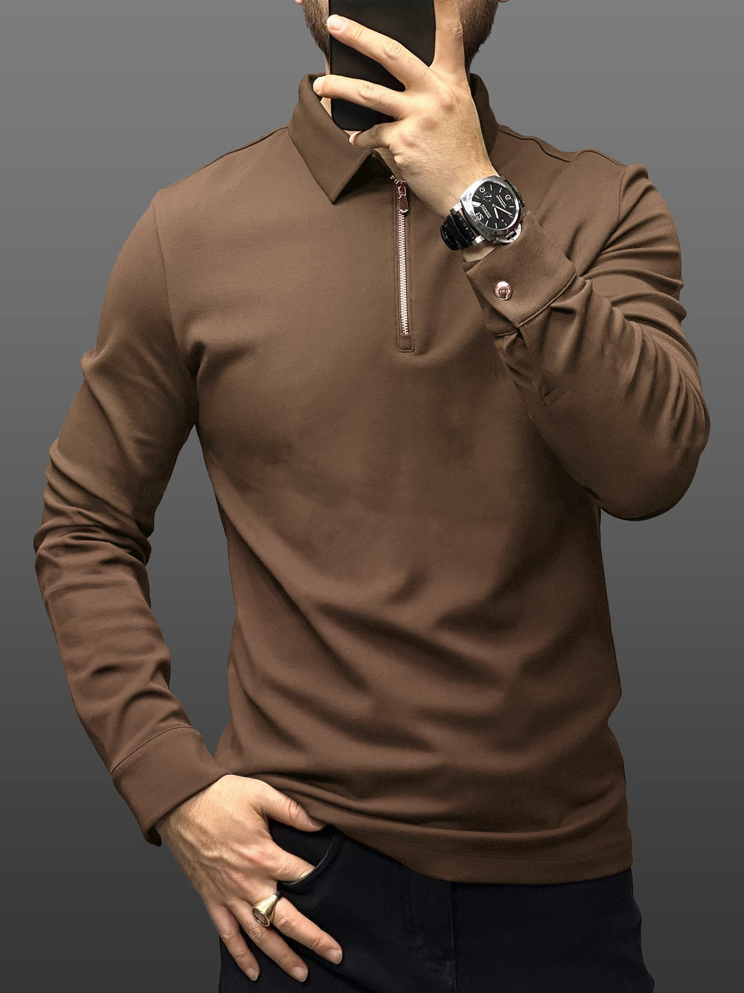 Modal Blend Long Sleeve Half Zip Polo