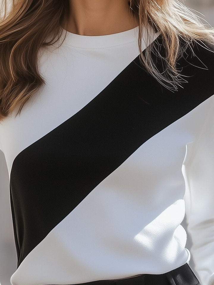 Black and White Diagonal Colorblock T-shirt