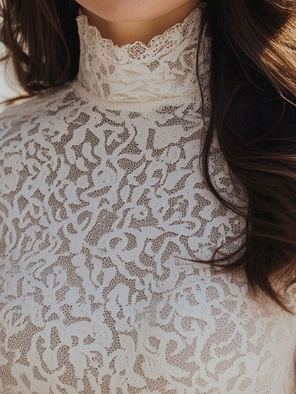 Classic Floral Lace Blouse with High Neck