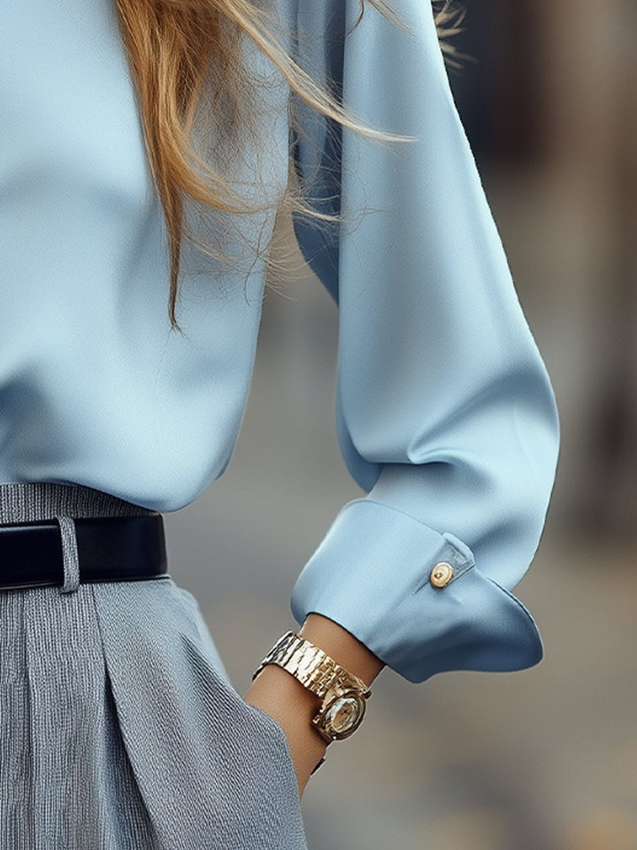 Powder Blue Button-Up Shirt with Gold Buttons