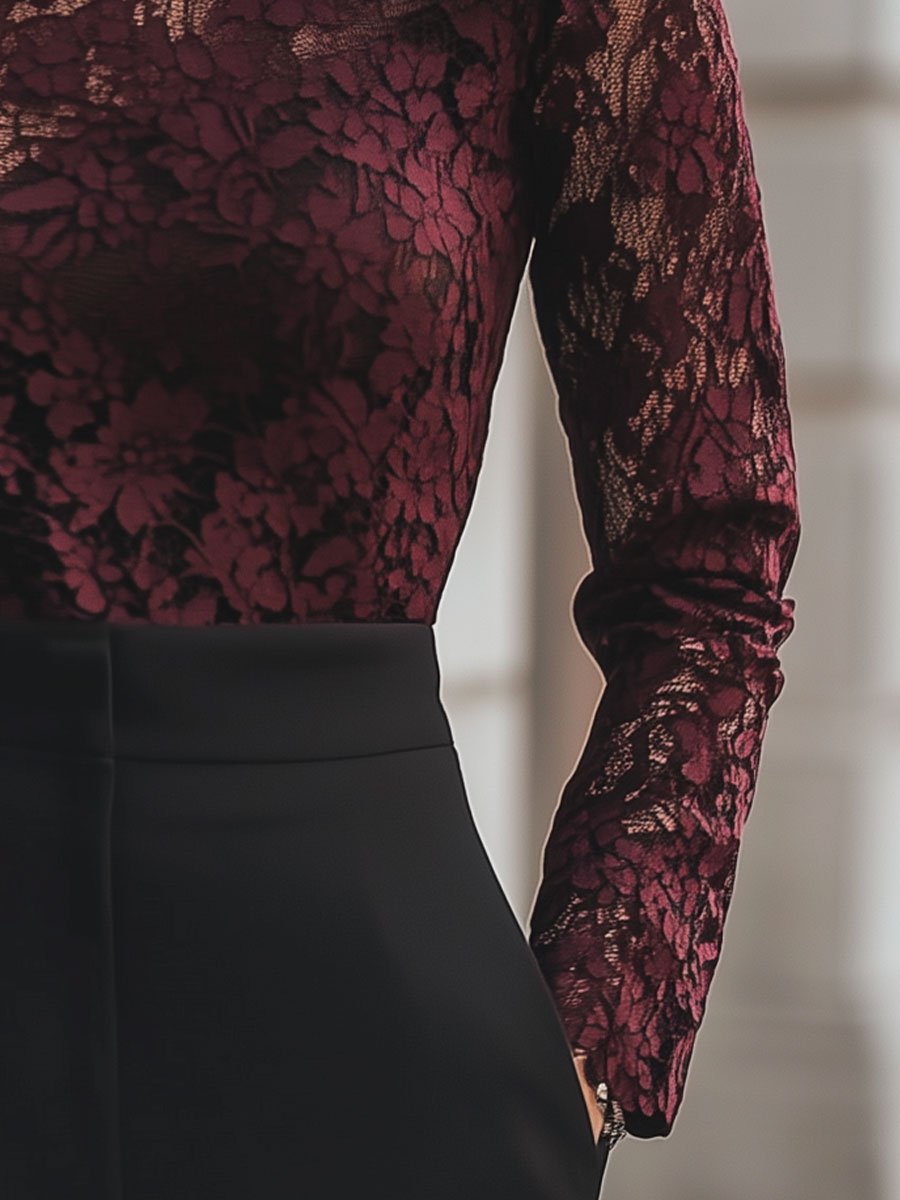Classic Floral Lace Blouse with High Neck
