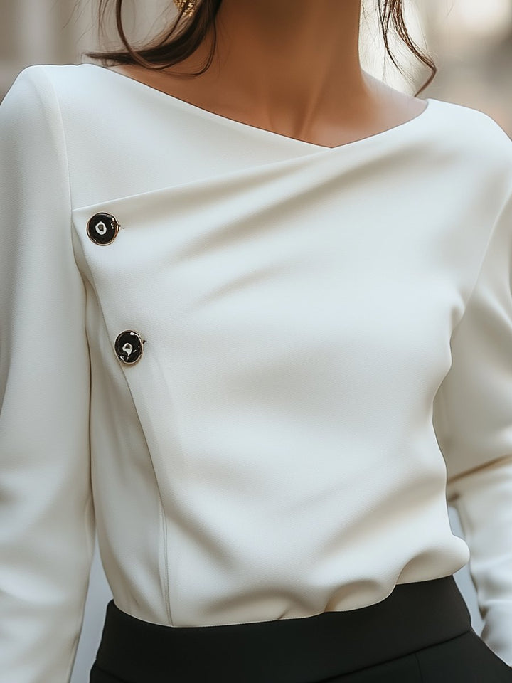 White Asymmetrical Buttoned Blouse
