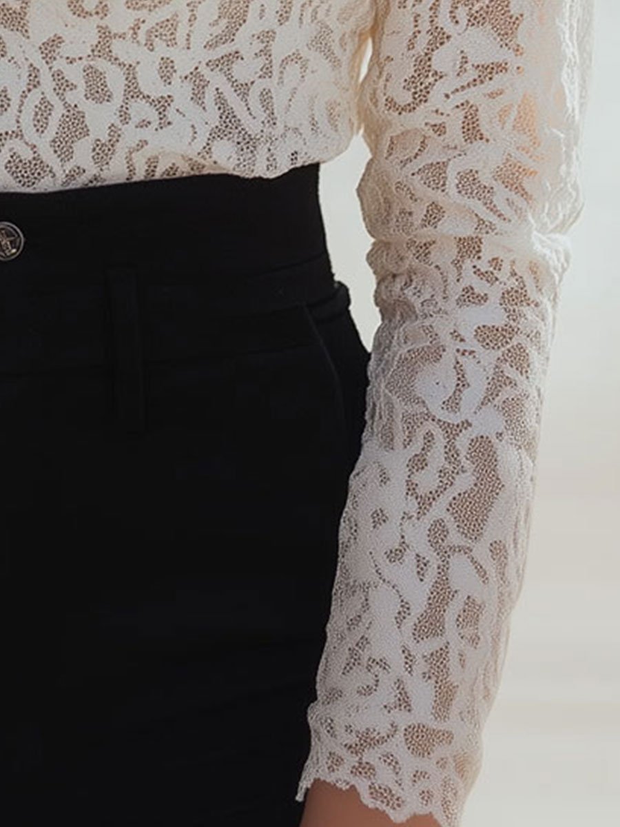 Classic Floral Lace Blouse with High Neck