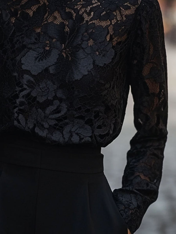 Classic Floral Lace Blouse with High Neck